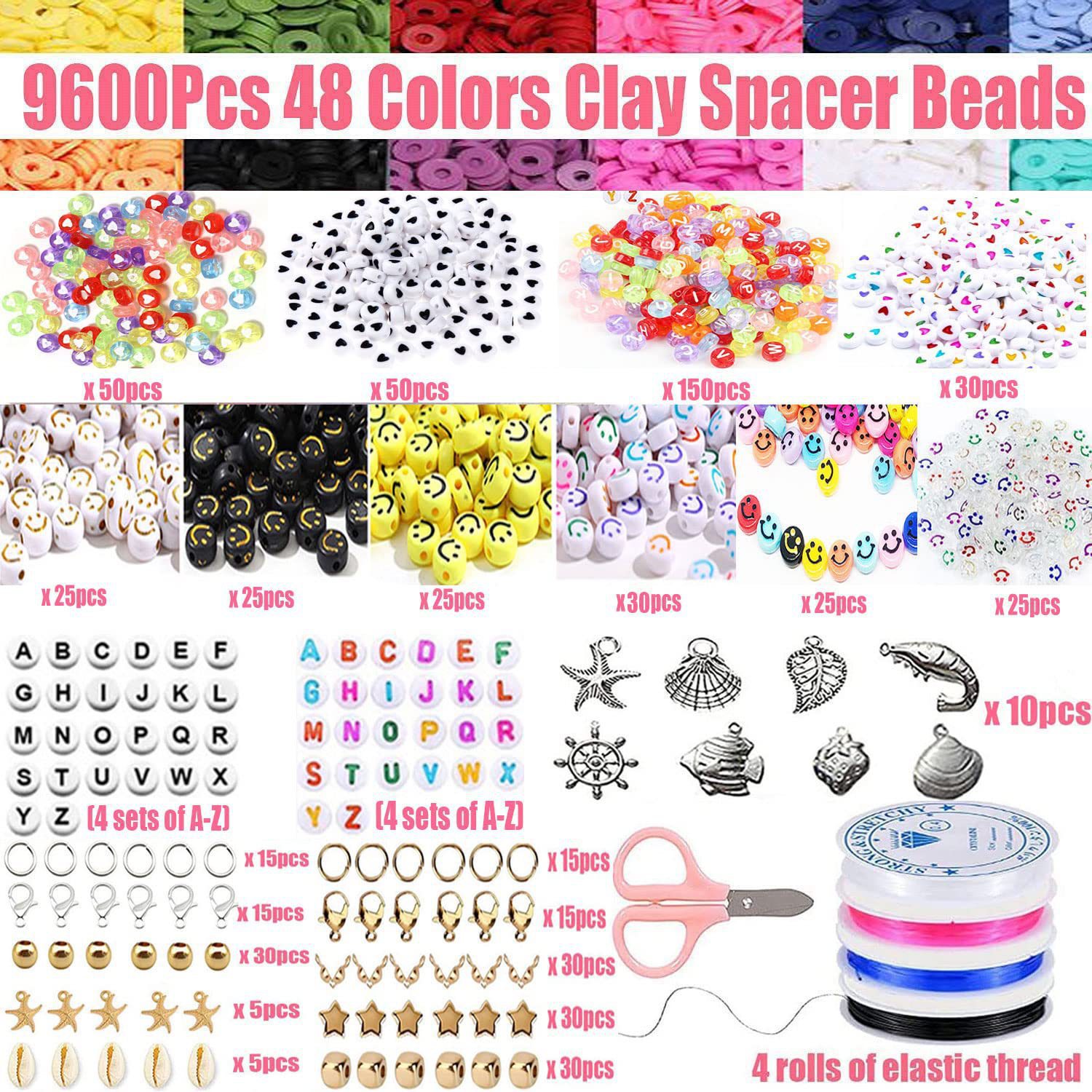 Wholesale of cross-border 48-color clay beads, polymer soft clay sheets, string beads, letter beads, handmade diy jewelry accessory sets Item Picture