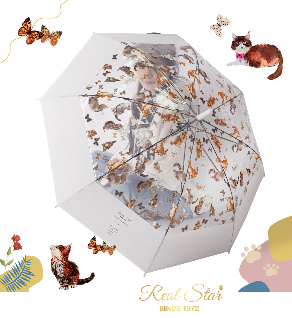 RST星宝新款猫咪透明伞自动开雨伞宽边拼接彩色塑料伞品牌平替详情7
