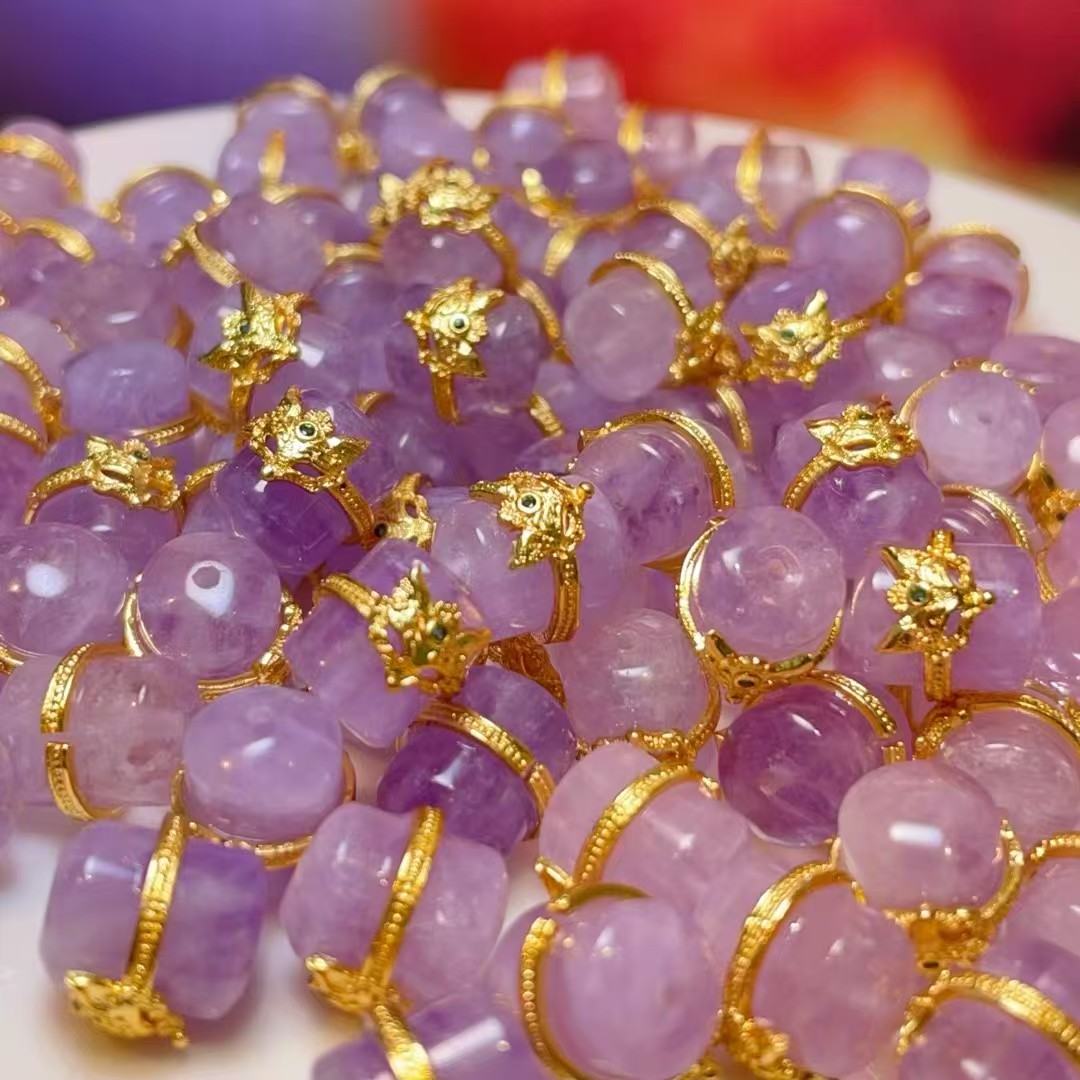 Natural purple lithium glow fox bucket bead straight hole diy jewelry accessories, crystal accessories, ancient method sand gold accessories, copper-plated real gold high color retention Specification image