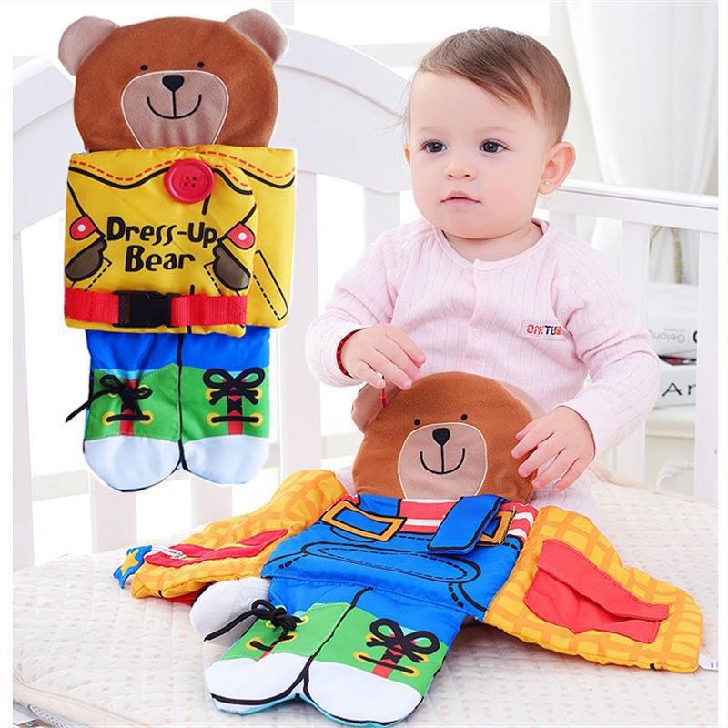 Little bear dressing up three-dimensional cloth book Zipper button tie shoe baby multi-functional exercise manual ability baby cloth book full figure