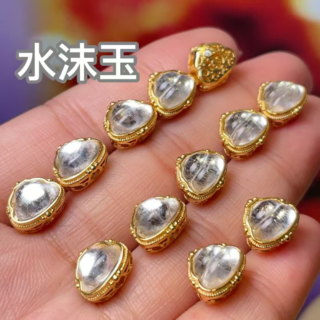 水沫玉葫芦直孔diy饰品配件水晶配件古法沙金配件铜镀真金高保色
