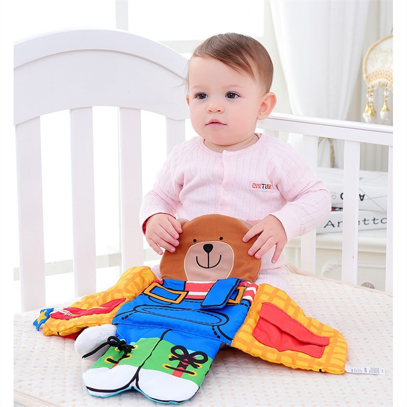 Little bear dressing up three-dimensional cloth book Zipper button tie shoe baby multi-functional exercise manual ability baby cloth book Specification drawing