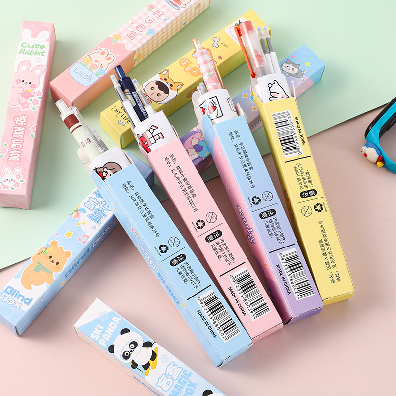 Blind box gel pen, lucky box, press black gel pen, student stationery set, random four-piece set, surprise small gift details Picture