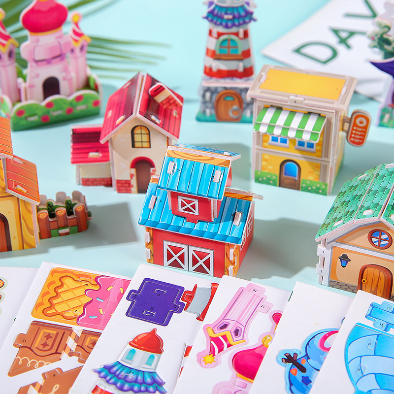 Children's cardstock 3D assembly models, small house furniture, girls' handmade cardboard three-dimensional jigsaw puzzles, architectural cardboard toys Application Scenario