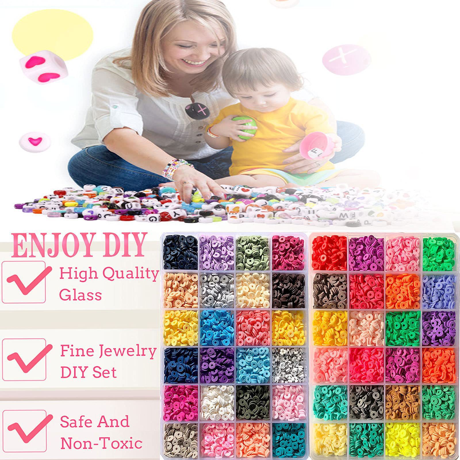 Wholesale of cross-border 48-color clay beads, polymer soft clay sheets, string beads, letter beads, handmade diy jewelry accessory sets details Picture