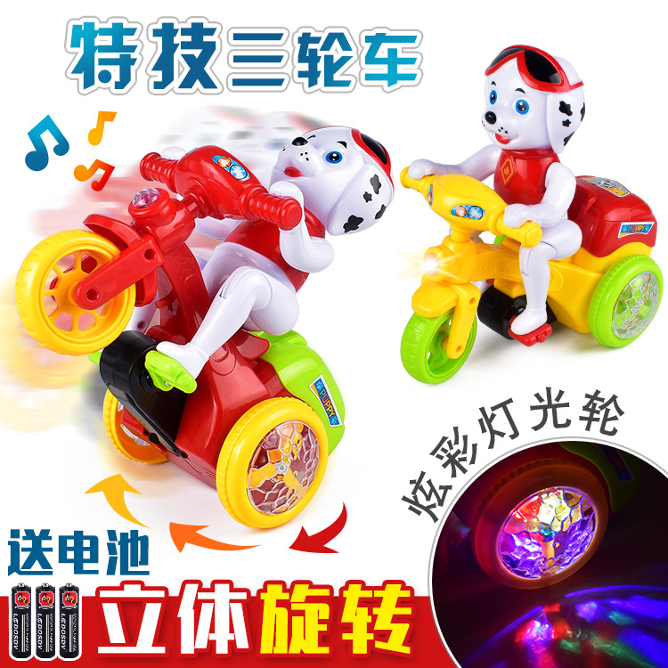 Douyin's same style children's educational puppy, three-wheeled stunt electric toy car, music and light, omnidirectional rotating dump truck full figure