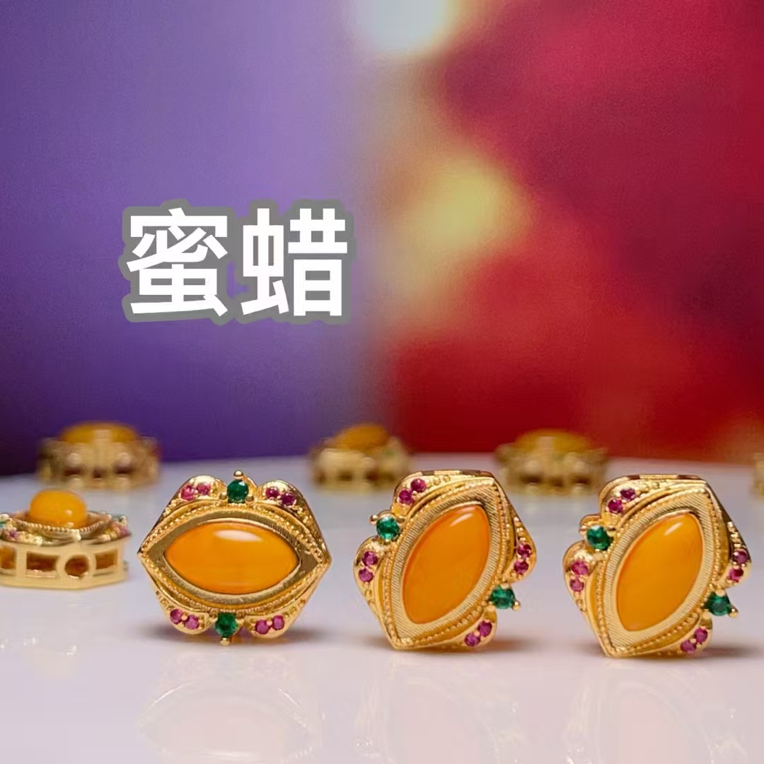 Natural horse's eye amber zircon straight-hole diy jewelry accessories, crystal accessories, traditional sand gold accessories, copper-plated real gold with high color retention