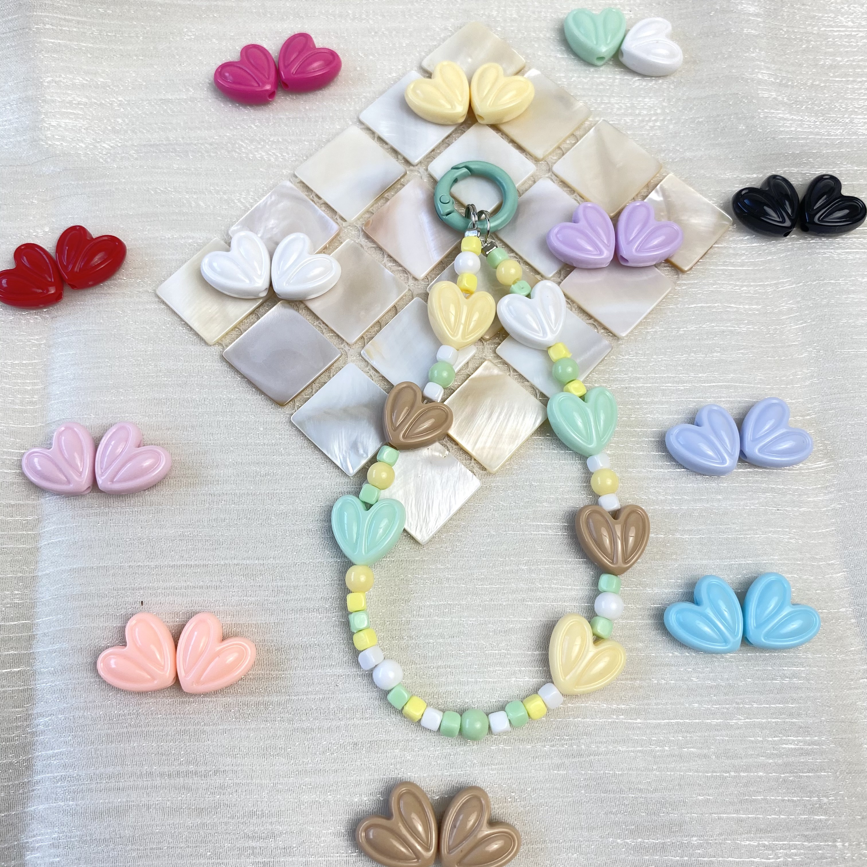 Acrylic solid color rabbit ear heart diy/ Mobile phone chain keychain bag hanging decorative accessories material loose beads wholesale