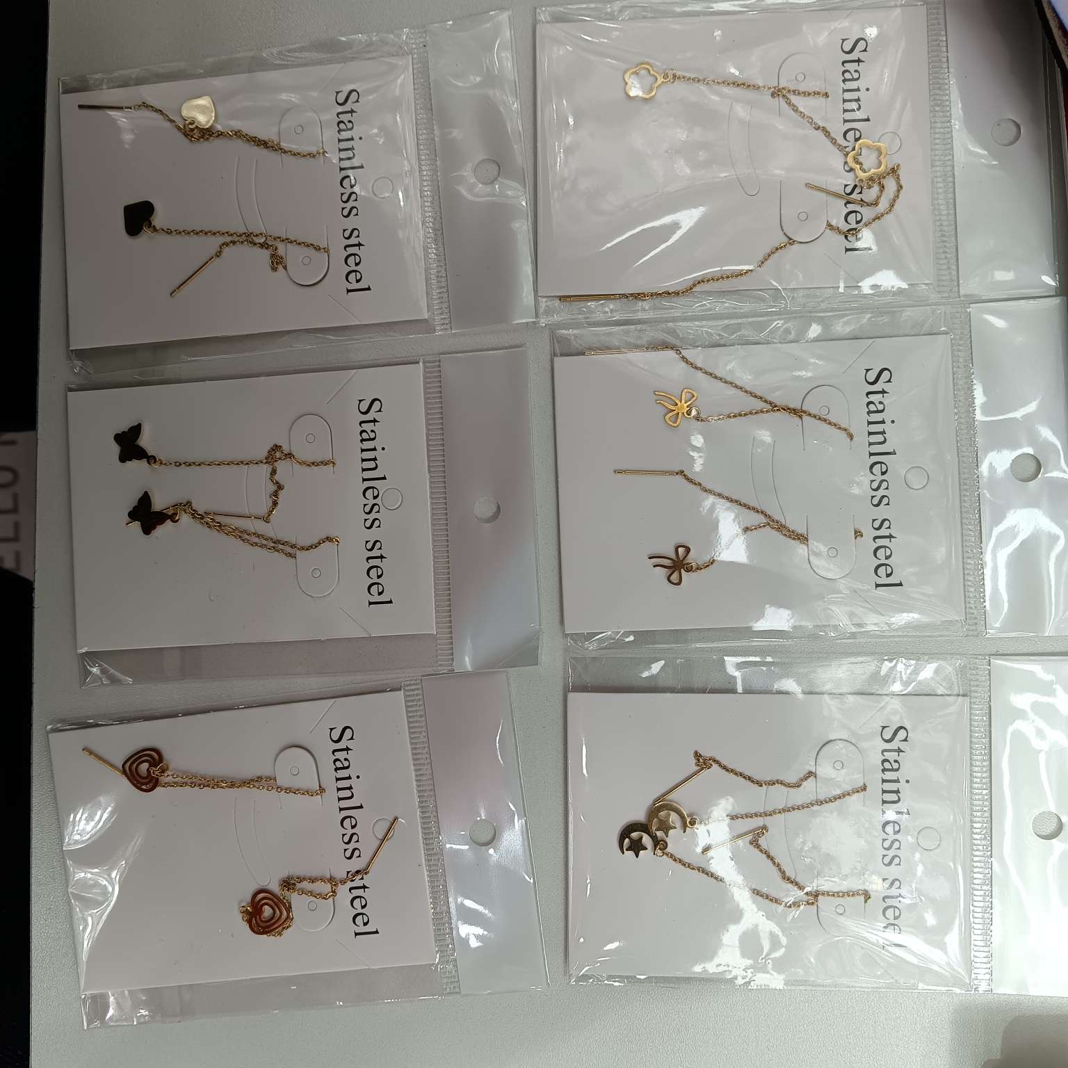 时尚耳线外贸批发耳饰精致女士耳线长款耳环时尚单品金色18K电镀保色耳线