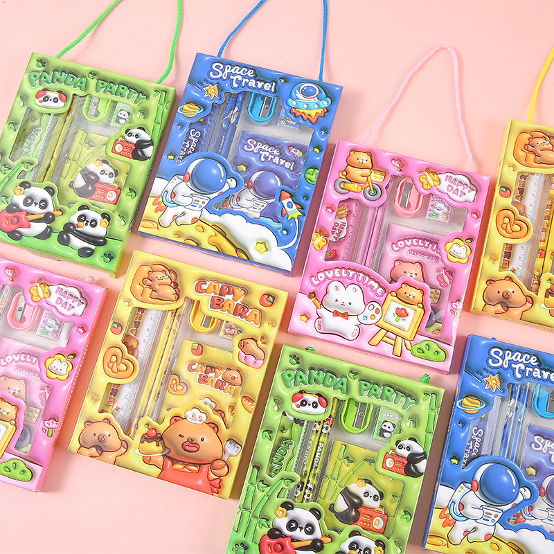 Wholesale of cute cartoon stationery sets, primary school school supplies, children's kindergarten gifts, hand-held stationery gift boxes Specification drawing