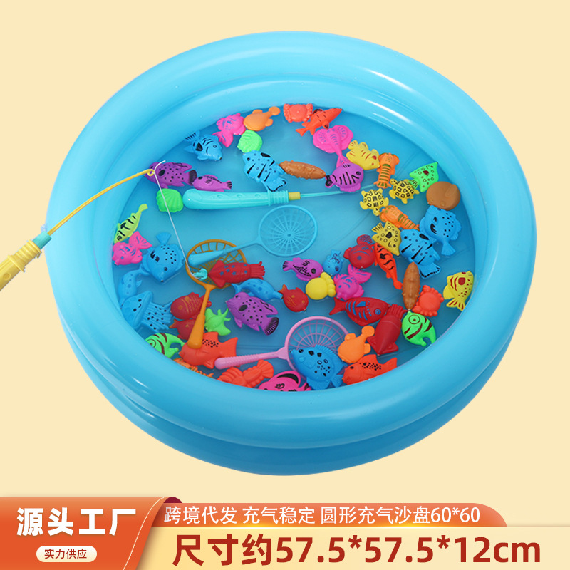 Wholesale circular 60*60 inflatable sand table, summer outdoor street vending, park children's magnetic fishing circular tray full figure