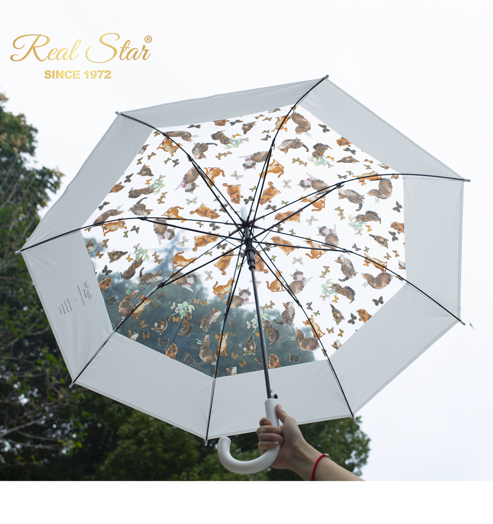 RST星宝新款猫咪透明伞自动开雨伞宽边拼接彩色塑料伞品牌平替详情5