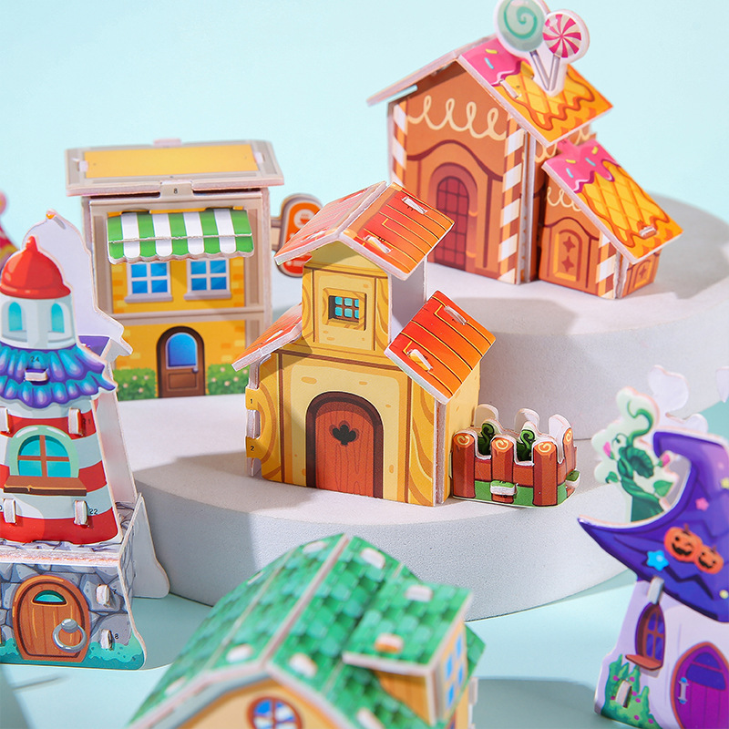 Children's cardstock 3D assembly models, small house furniture, girls' handmade cardboard three-dimensional jigsaw puzzles, architectural cardboard toys details Picture