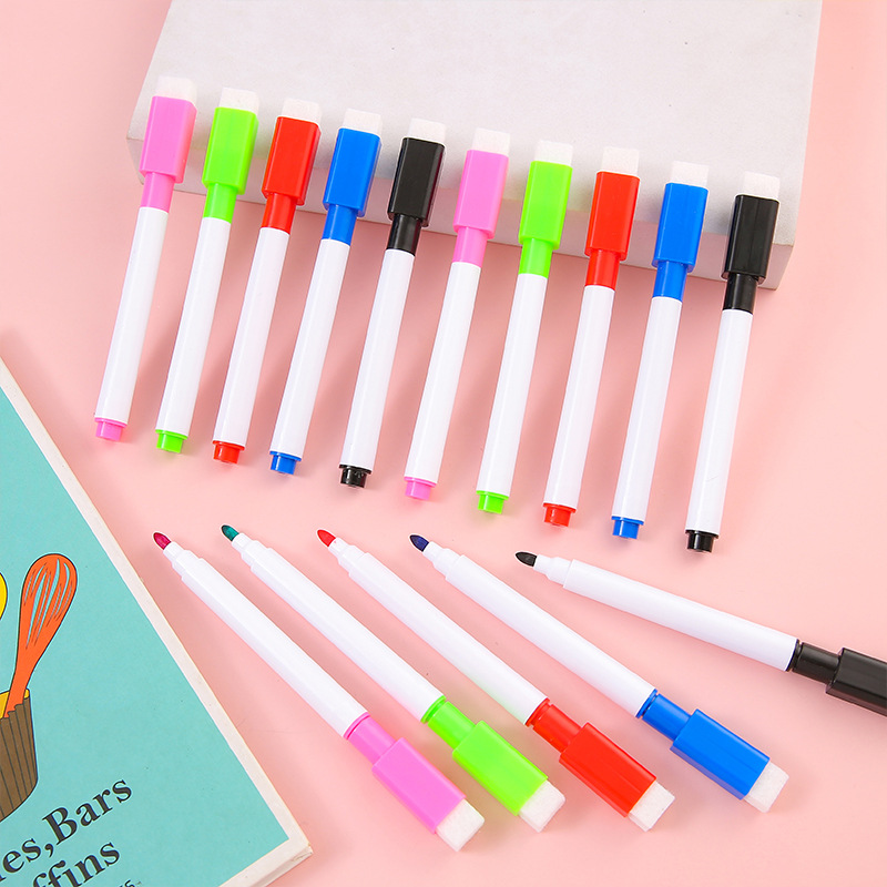 Water-washable color core and black core whiteboard pens, creative water-based eco-friendly small erasable pens with brushes, advertising LOGO printing Specification drawing