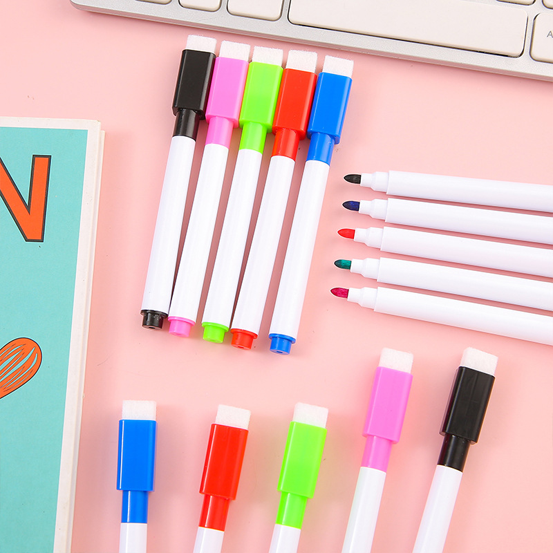 Water-washable color core and black core whiteboard pens, creative water-based eco-friendly small erasable pens with brushes, advertising LOGO printing details Picture