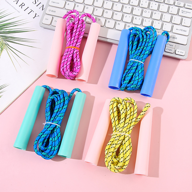 Skipping rope toys, children's plastic, primary school sports, kindergarten, beginners, boys and girls, skipping rope, plastic handle, cotton rope details Picture