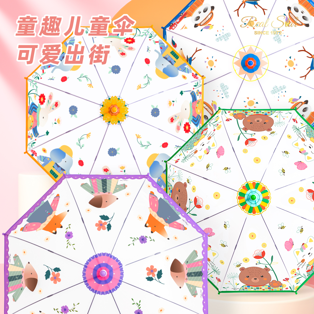 New 24-year children's cartoon pattern umbrella for kids aged 3 to 10, with a matte plastic surface that automatically opens for adults details Picture