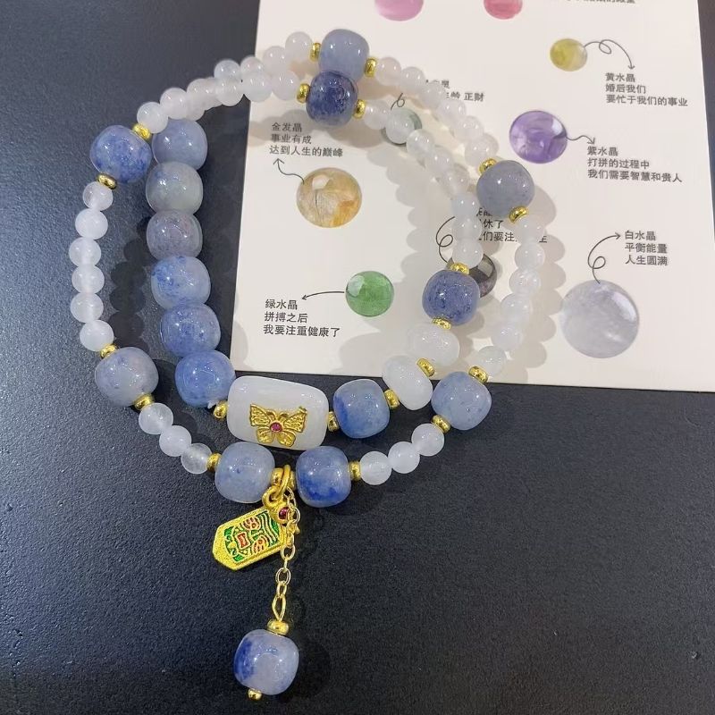 新中式蓝东陵玉蝴蝶双层手链精致复古国风显白串珠手串高档手饰详情1