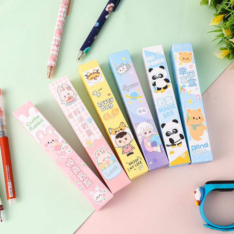 Blind box gel pen, lucky box, press black gel pen, student stationery set, random four-piece set, surprise small gift Application Scenario