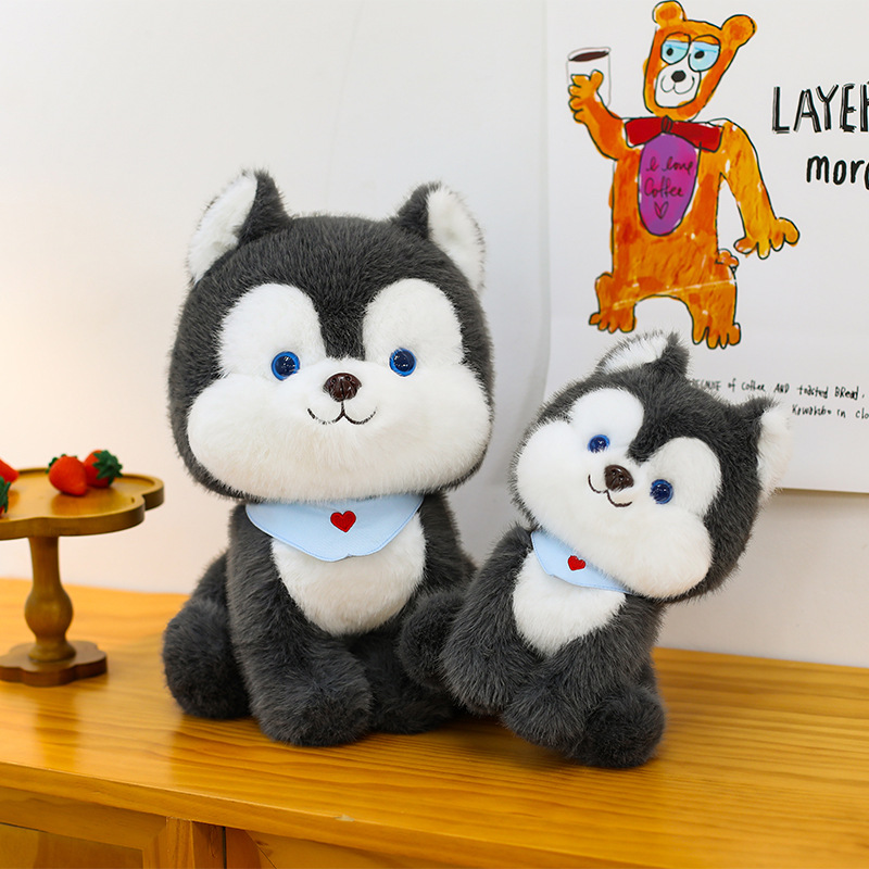 New Q-style scarf, husky doll, cute sitting dog doll, plush toy for your girlfriend as a children's gift details Picture