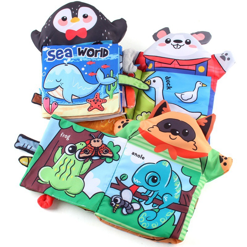 Cross-border infant early education two-in-one three-dimensional hand-held doll cloth book, paper cloth book, tear-resistant animal tail color box cloth book details Picture