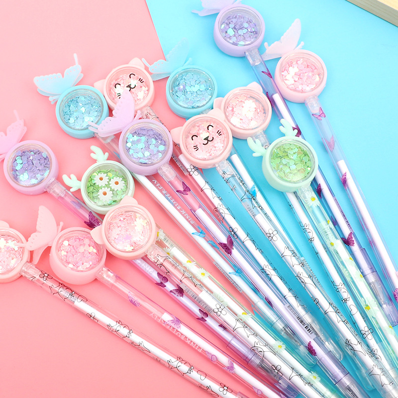 Butterfly sequined gel pen wholesale, popular Instagram style, cute and girlish black gel pen Rabbit Deer Sequined pen Application Scenario