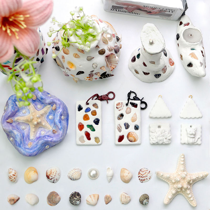 Stone plastic clay set, shell ornaments, no-bake air-dry clay shaping DIY material kit, tools, ceramic sculpture clay details Picture