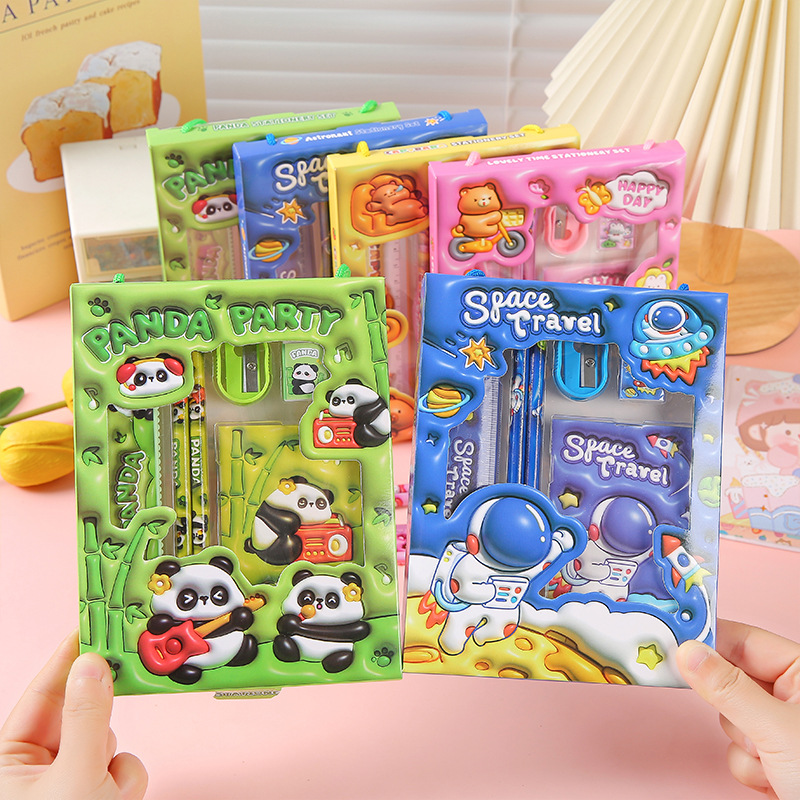 Wholesale of cute cartoon stationery sets, primary school school supplies, children's kindergarten gifts, hand-held stationery gift boxes full figure