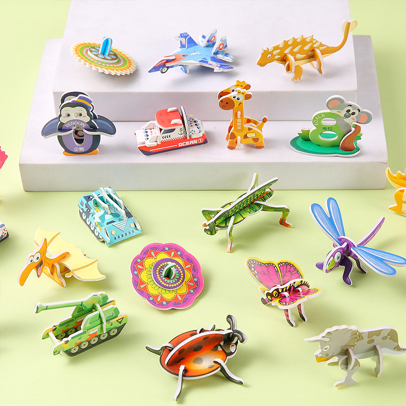 Children's cartoon paper dinosaur 3D small jigsaw puzzle, cute cartoon insect-shaped 3D small jigsaw puzzle toy gift details Picture