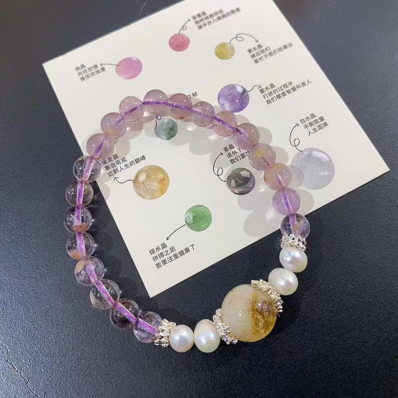 天然DIY紫阿赛手串碎冰冰带紫水晶闪片水晶手链详情1