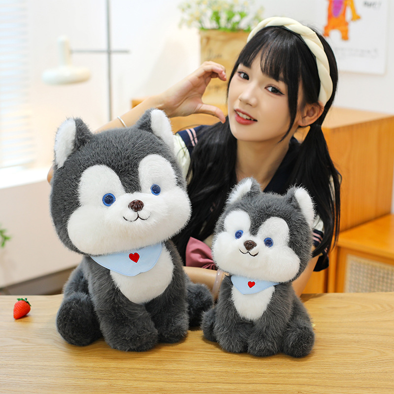 New Q-style scarf, husky doll, cute sitting dog doll, plush toy for your girlfriend as a children's gift Specification drawing