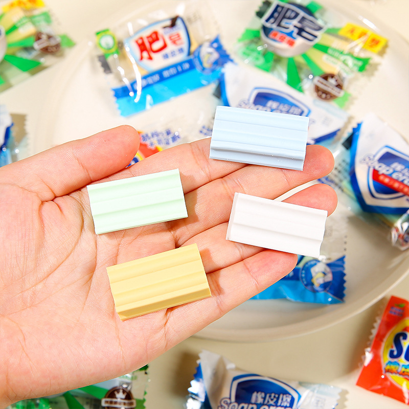 Creative simulation soap eraser, specially designed for primary school students, clean for erasing words, no debris, no marks. Stationery eraser gift Application Scenario