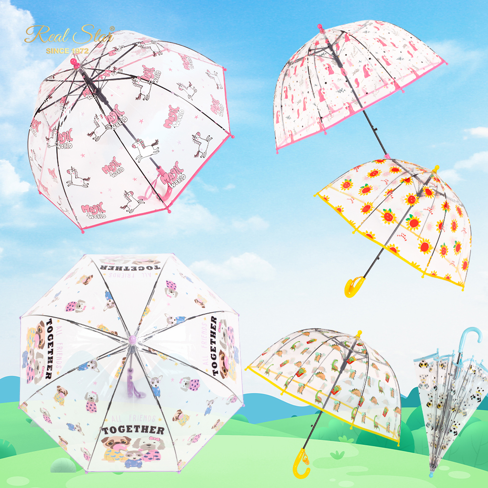 The 25-year new RST transparent plastic children's umbrella with color printed cartoon patterns, 19-inch automatic opening umbrella details Picture