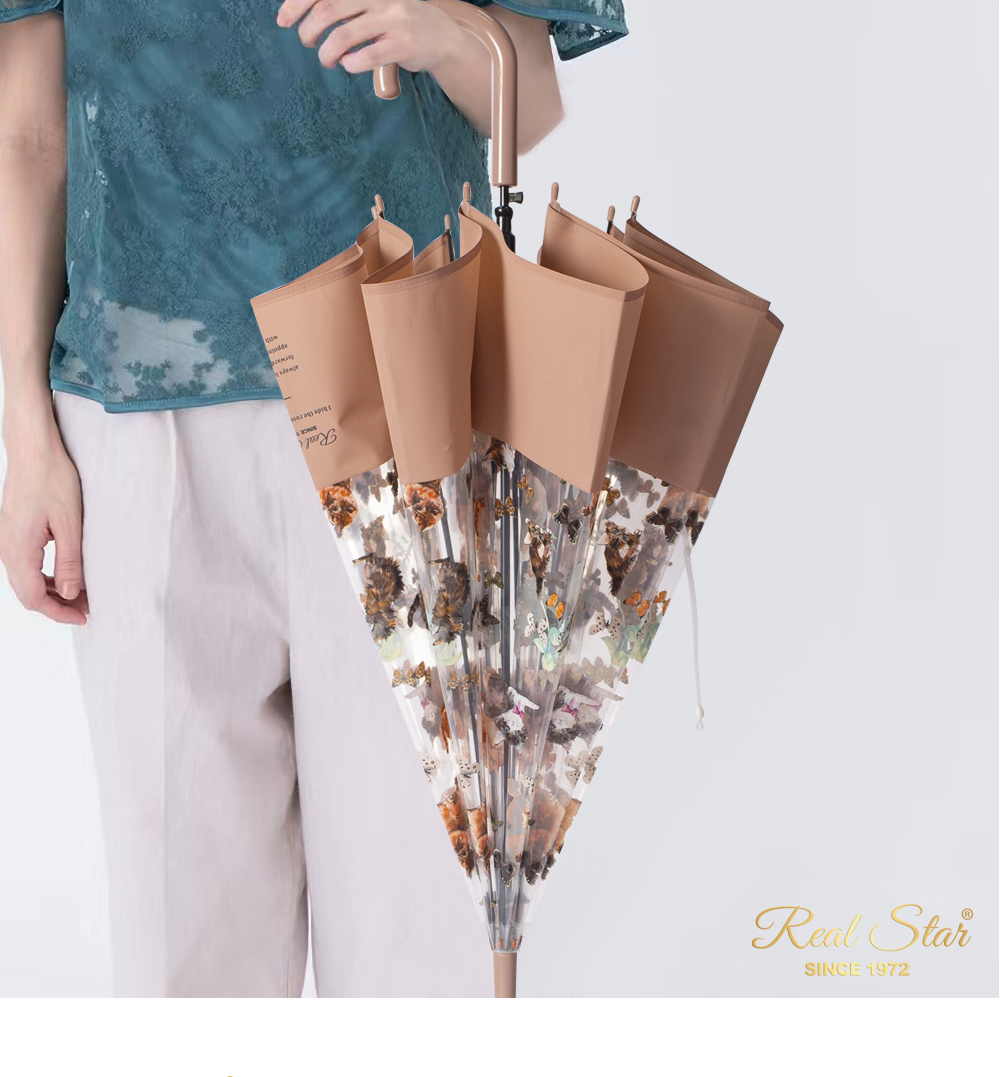 RST星宝新款猫咪透明伞自动开雨伞宽边拼接彩色塑料伞品牌平替详情6