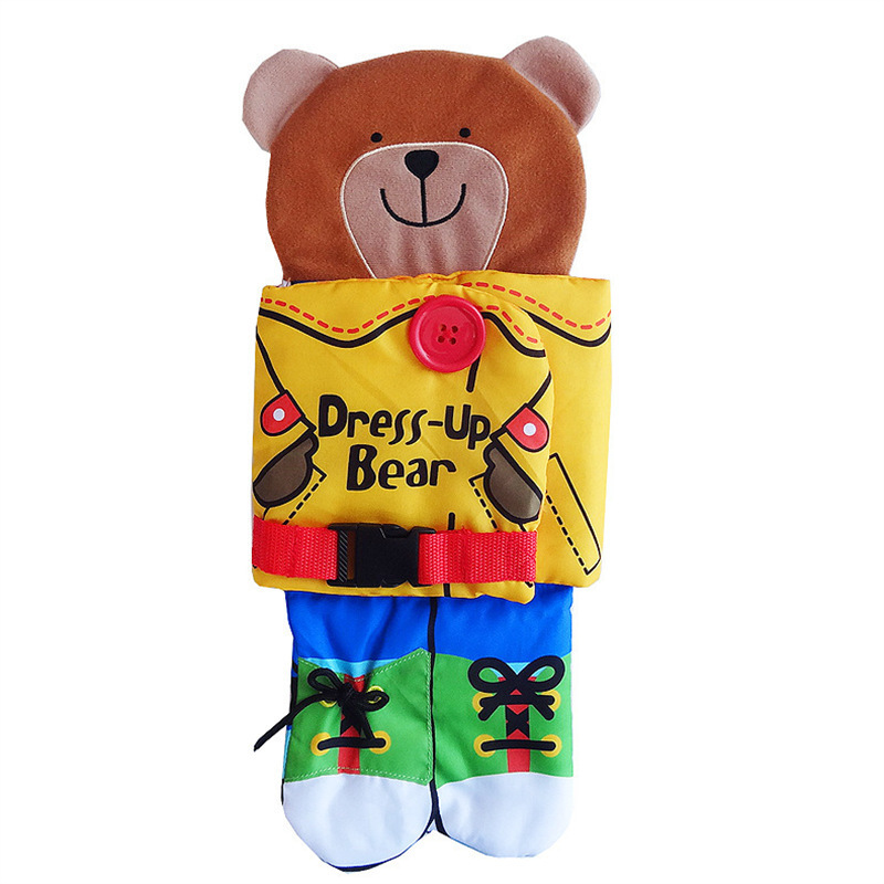 Little bear dressing up three-dimensional cloth book Zipper button tie shoe baby multi-functional exercise manual ability baby cloth book details Picture