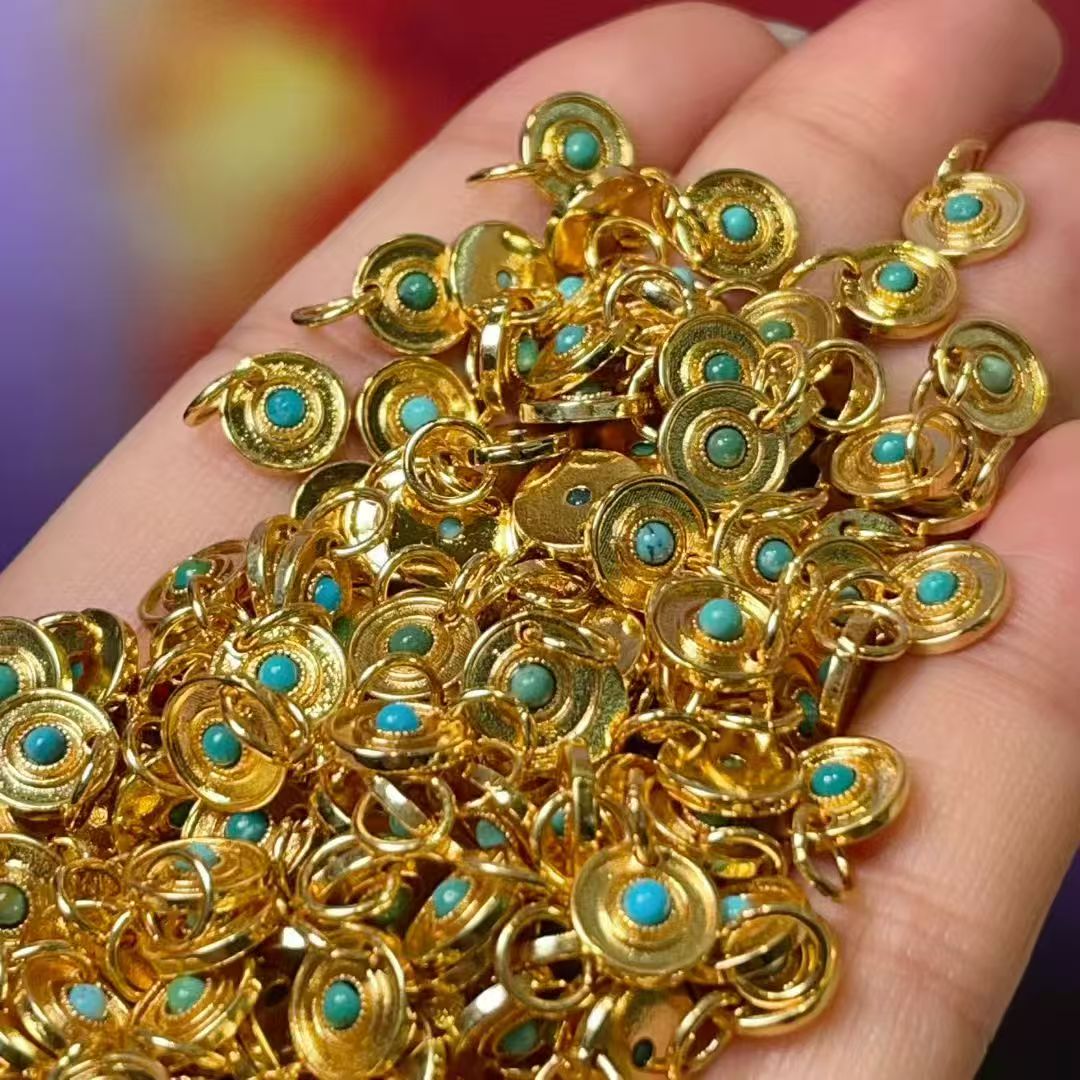 Turquoise round drip diy jewelry accessories, crystal accessories, traditional sand gold accessories, copper-plated real gold, high color retention Specification image