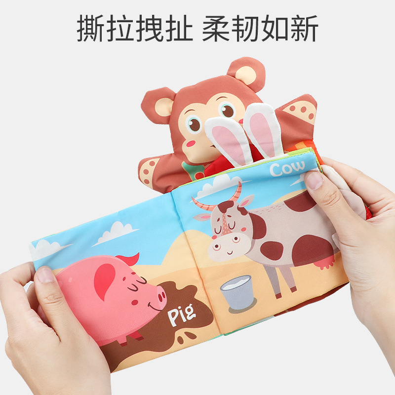 Cross-border infant early education two-in-one three-dimensional hand-held doll cloth book, paper cloth book, tear-resistant animal tail color box cloth book Application Scenario