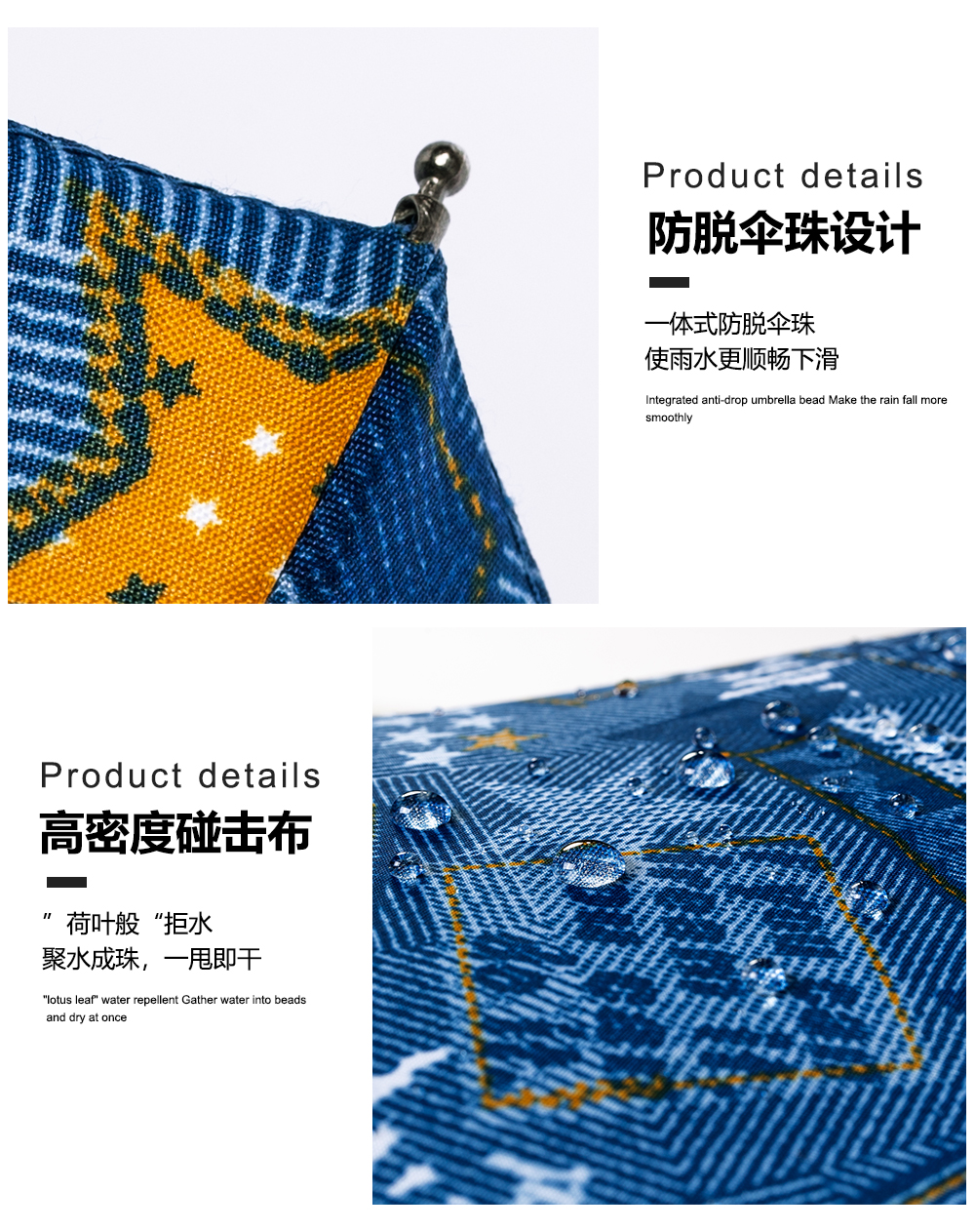 RST三折自动雨伞热转印简约时尚五角星图批发印制logo商务折叠伞详情9