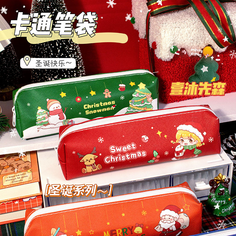 Christmas pencil case, student Christmas gift, Christmas small gift, pencil case, large capacity stationery box, PU pencil case details Picture