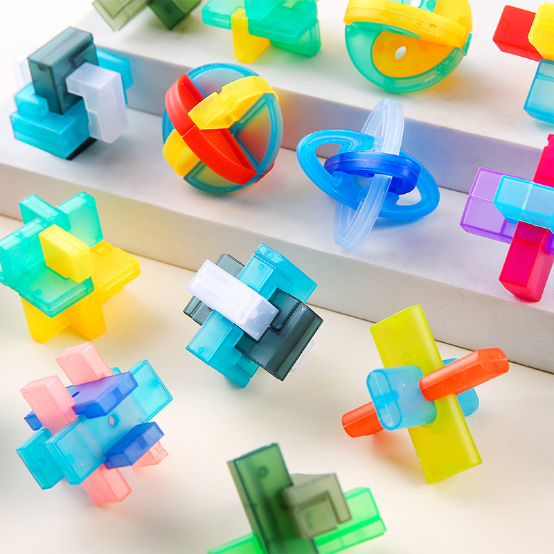 Children's intelligence puzzle ring mortise and tenon building blocks, transparent glass, Lu Ban lock, Kongming lock unlock, educational toy assembly wholesale full figure