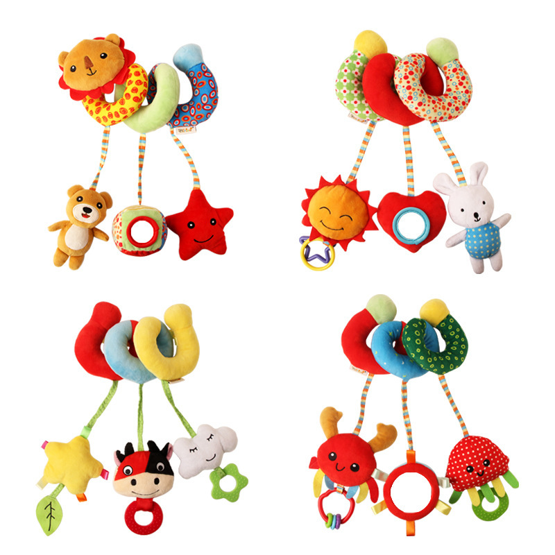 Baby bed bell, baby plush educational car seat, stroller hanging piece, rotating wind chime, ringing bell soothing toy Specification drawing