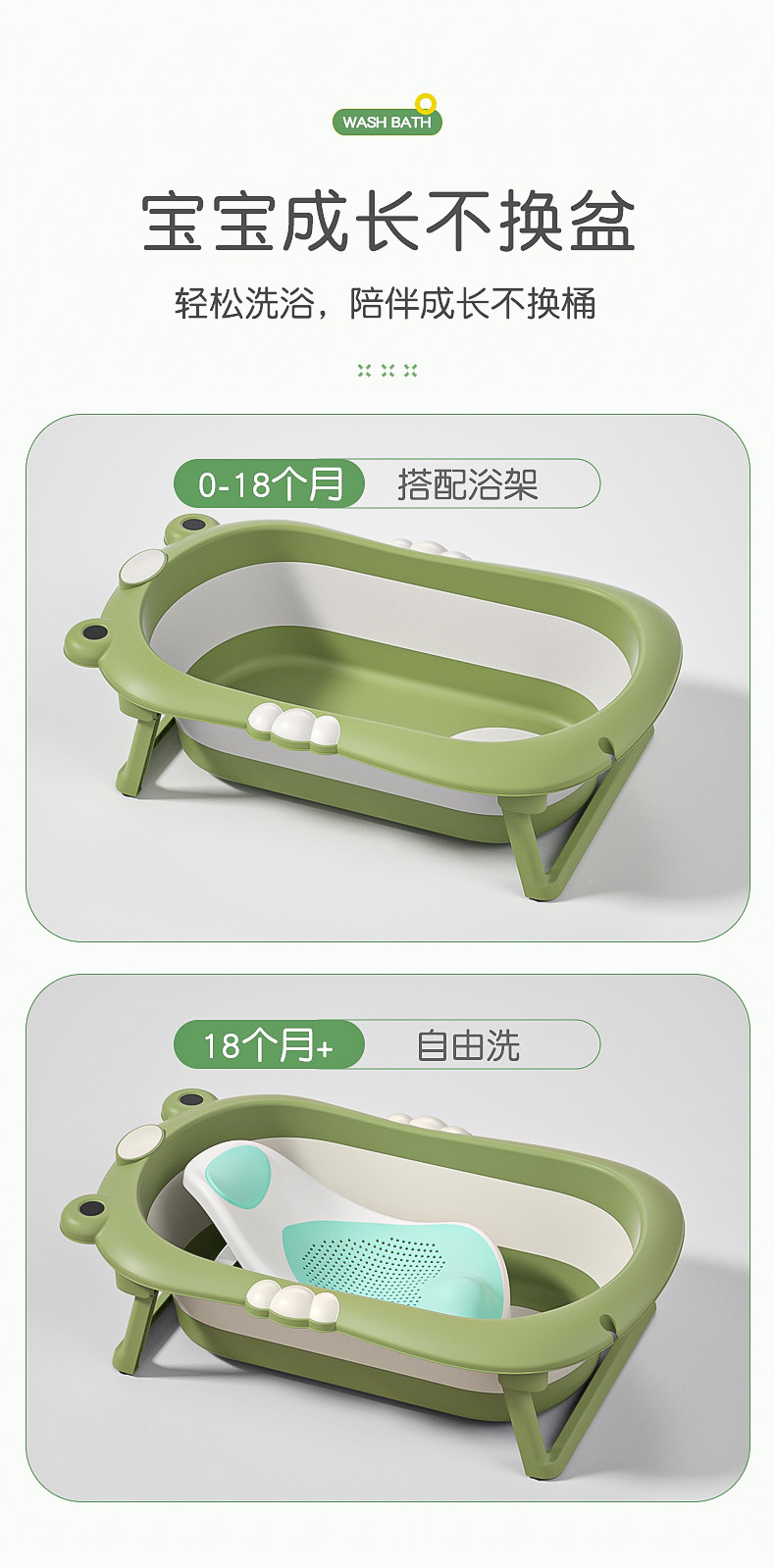 青蛙婴儿盆洗澡 家用儿童感温折叠浴盆泡澡桶躺塑料宝宝洗澡盆详情5