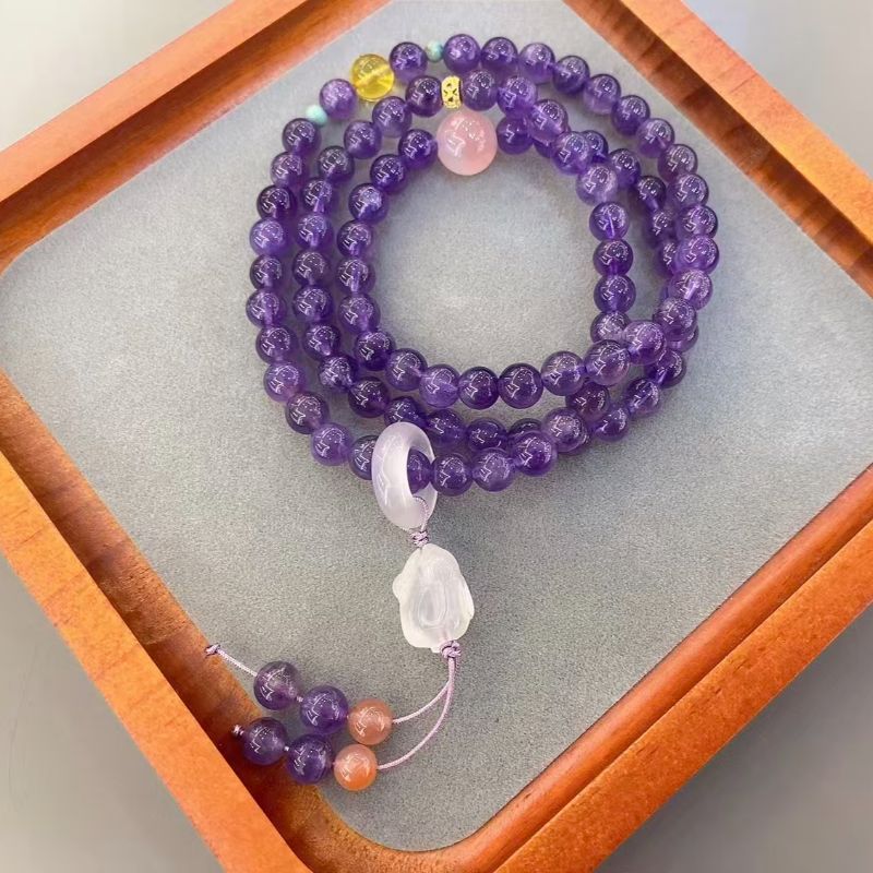 新中式天然6MM紫水晶手串女葫芦钱币好运水晶手串送闺蜜礼物批发详情1