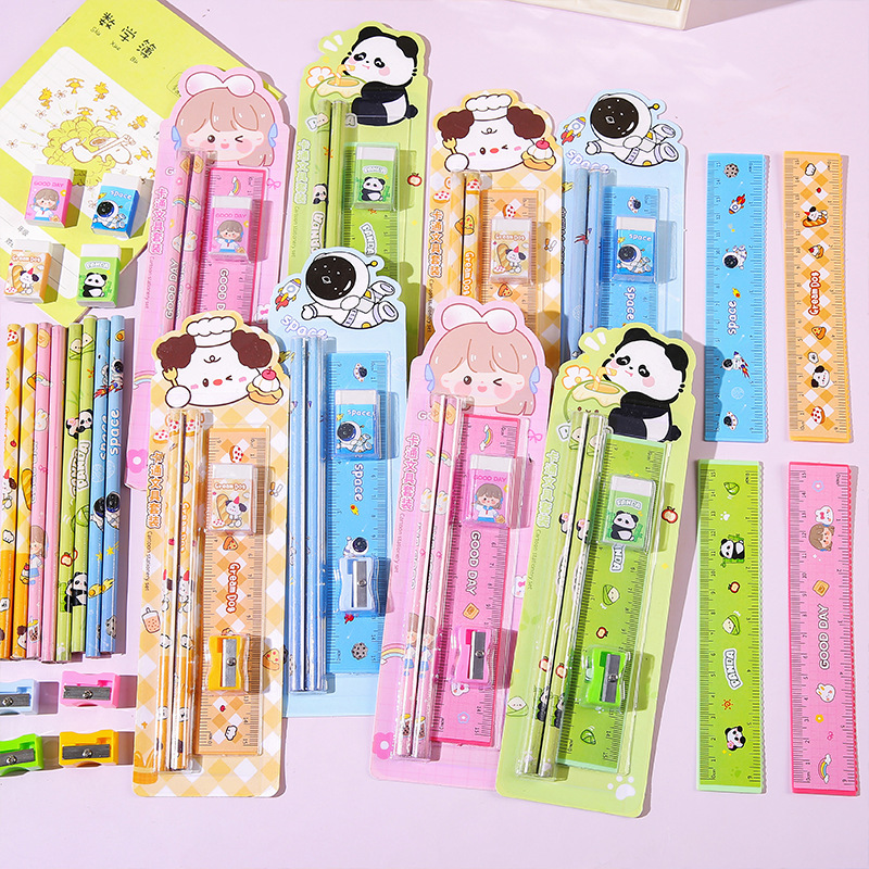 Cartoon pencil set, student learning stationery five-piece set, children's drawing and sketching supplies, small prizes for kindergartens Specification drawing