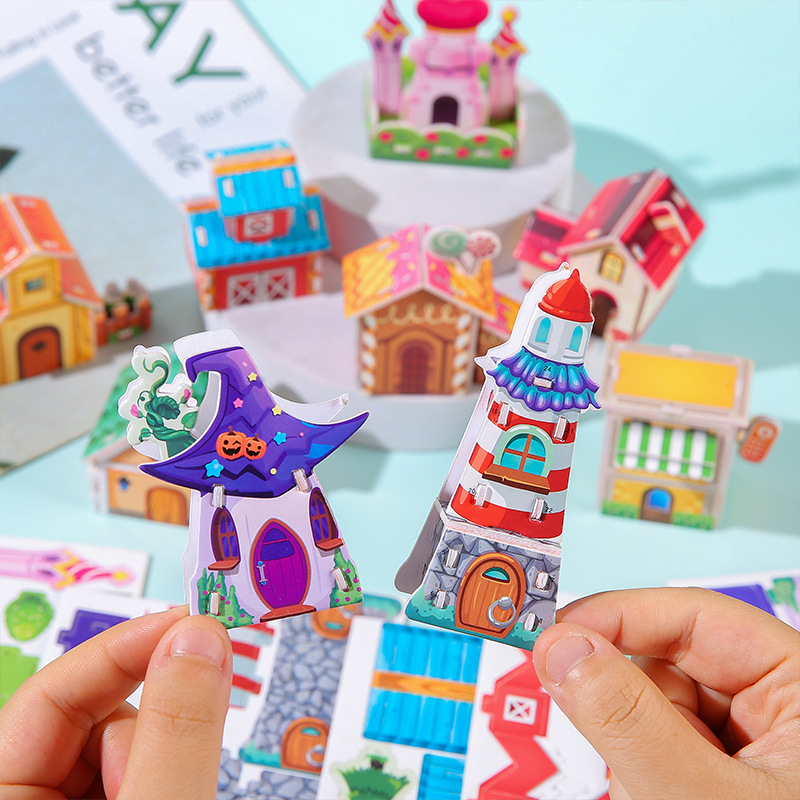 Children's cardstock 3D assembly models, small house furniture, girls' handmade cardboard three-dimensional jigsaw puzzles, architectural cardboard toys full figure