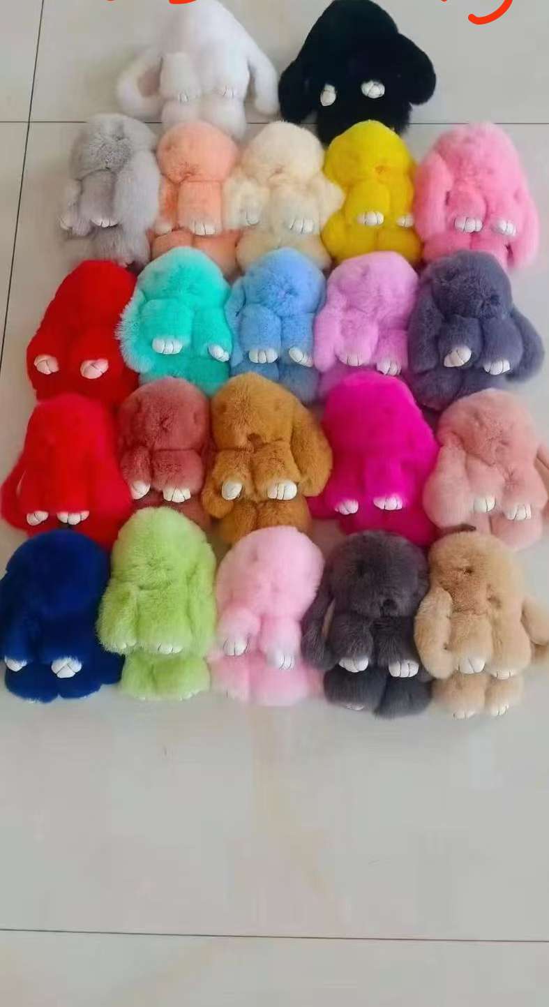 真毛兔子萌萌兔装死兔垂耳兔毛绒挂件真毛挂