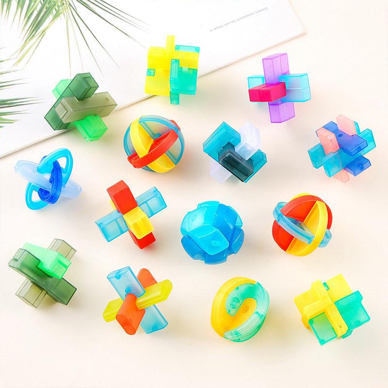 Children's intelligence puzzle ring mortise and tenon building blocks, transparent glass, Lu Ban lock, Kongming lock unlock, educational toy assembly wholesale Specification drawing