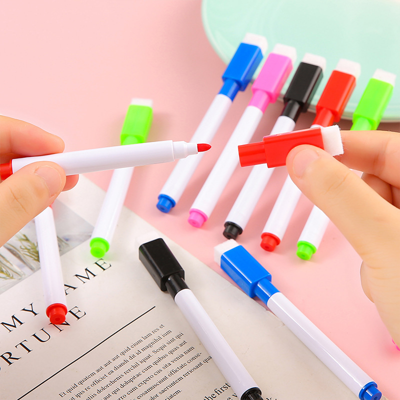 Water-washable color core and black core whiteboard pens, creative water-based eco-friendly small erasable pens with brushes, advertising LOGO printing full figure