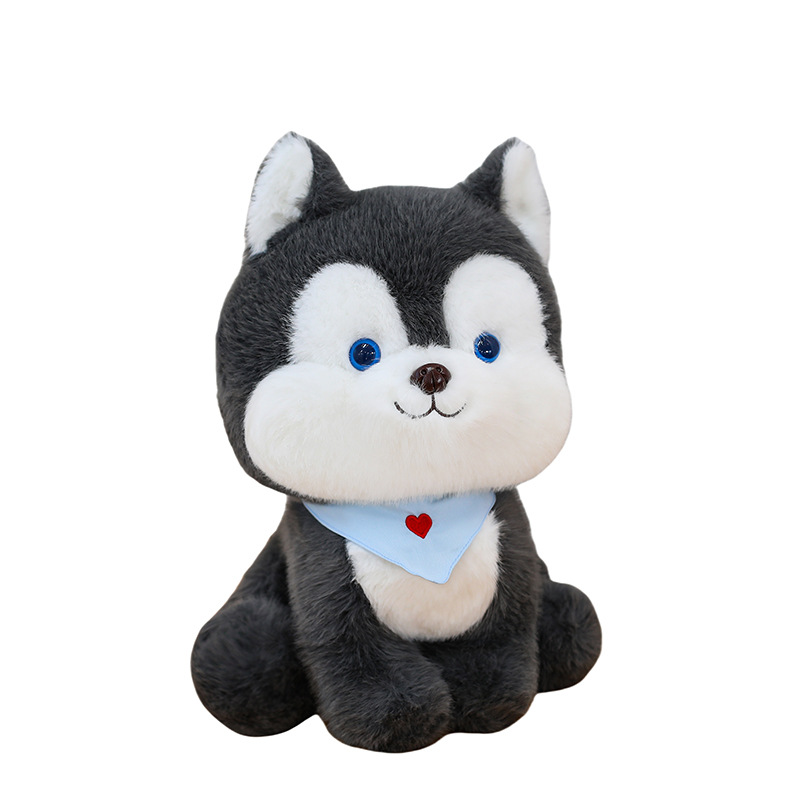 New Q-style scarf, husky doll, cute sitting dog doll, plush toy for your girlfriend as a children's gift Item Picture