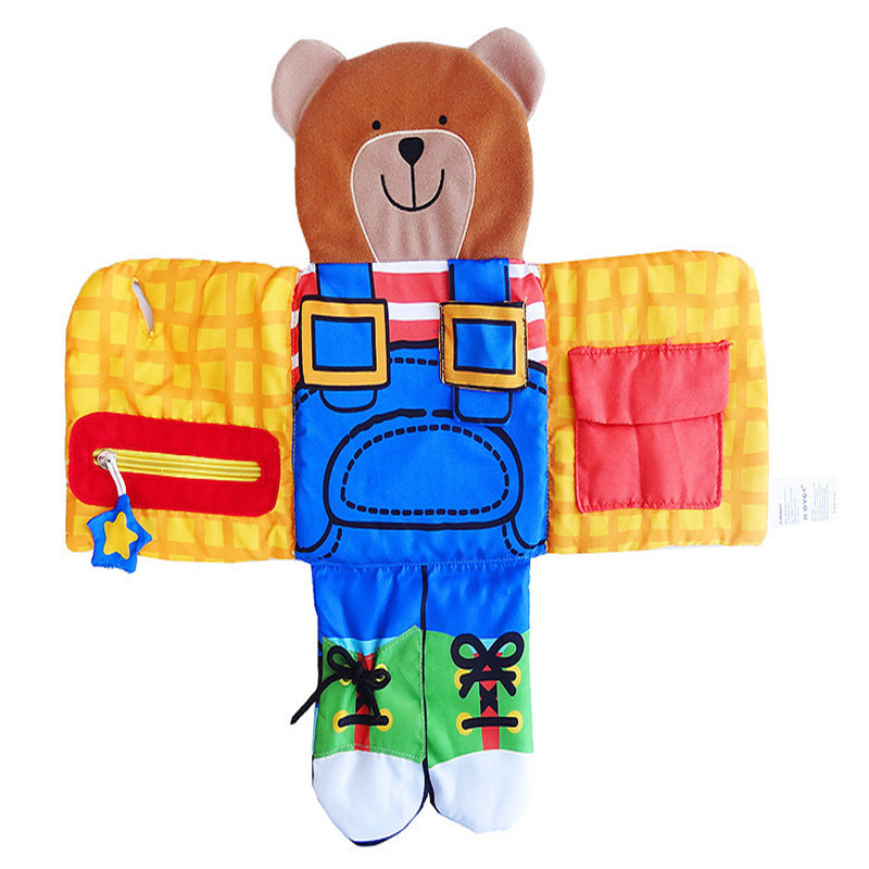 Little bear dressing up three-dimensional cloth book Zipper button tie shoe baby multi-functional exercise manual ability baby cloth book Application Scenario